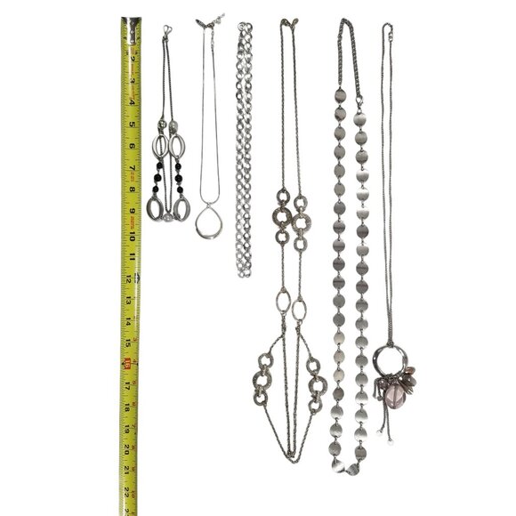 Shiny Necklace Bundle Silver Tone Circles & Ovals 5 1/2 Pieces Choker to Rope - Picture 8 of 12